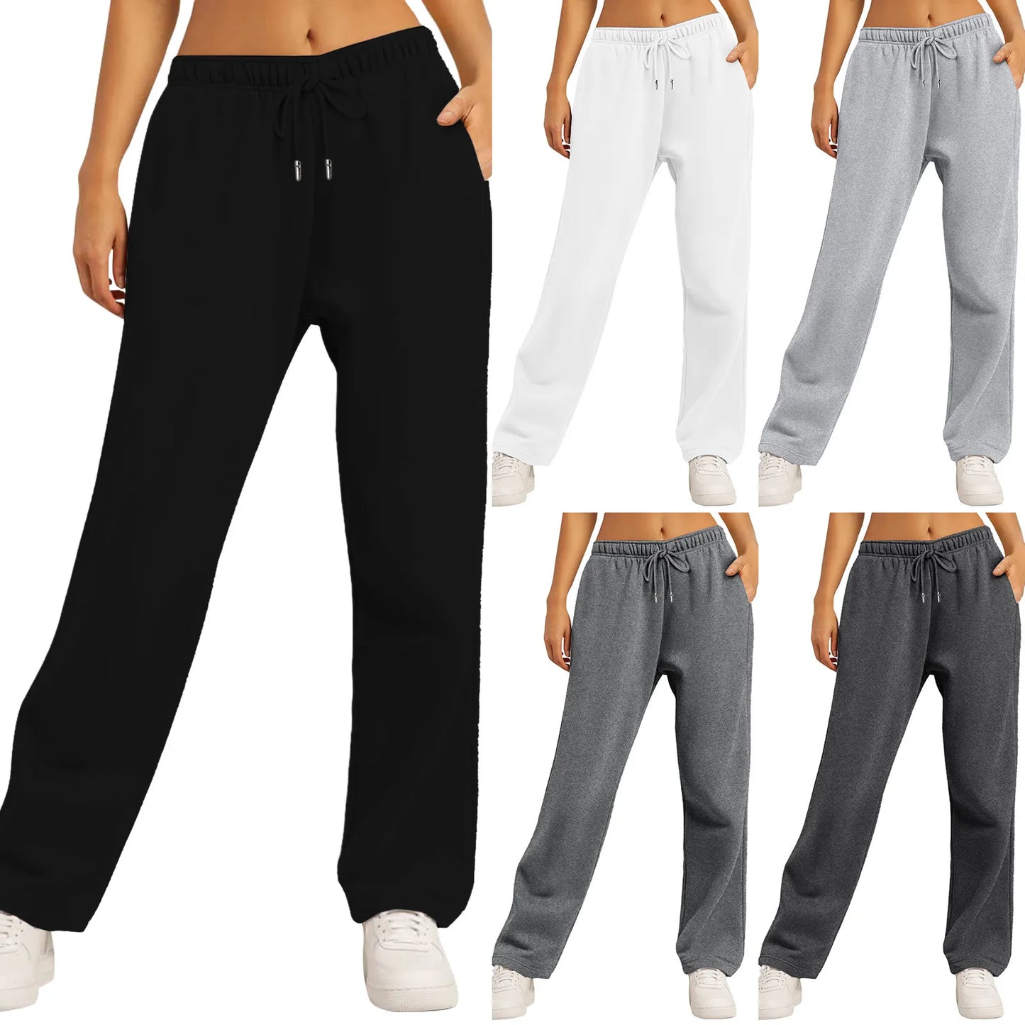 Pantalones De Pierna Ancha Para Mujer Pantalones De Chándal Forrados De Lana Pantalones Rectos Parte Inferior Matemáticas Llanura Fitness Joggers Pantalones Básicos De Viaje