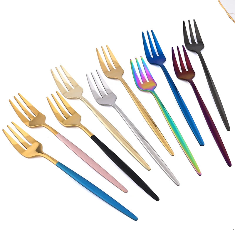 Stainless Steel Tea Fork Set 6 Piece Fruit Cake Snack Dessert Forks Rainbow Small Salad Cutlery Kitchen Utensils