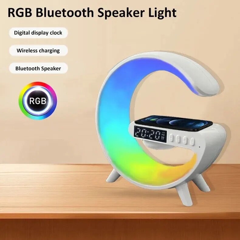 Nouveau petit haut-parleur Bluetooth G, lumière Audio RGB avec horloge, réveil, charge sans fil, Audio, atmosphère colorée, lumière LED