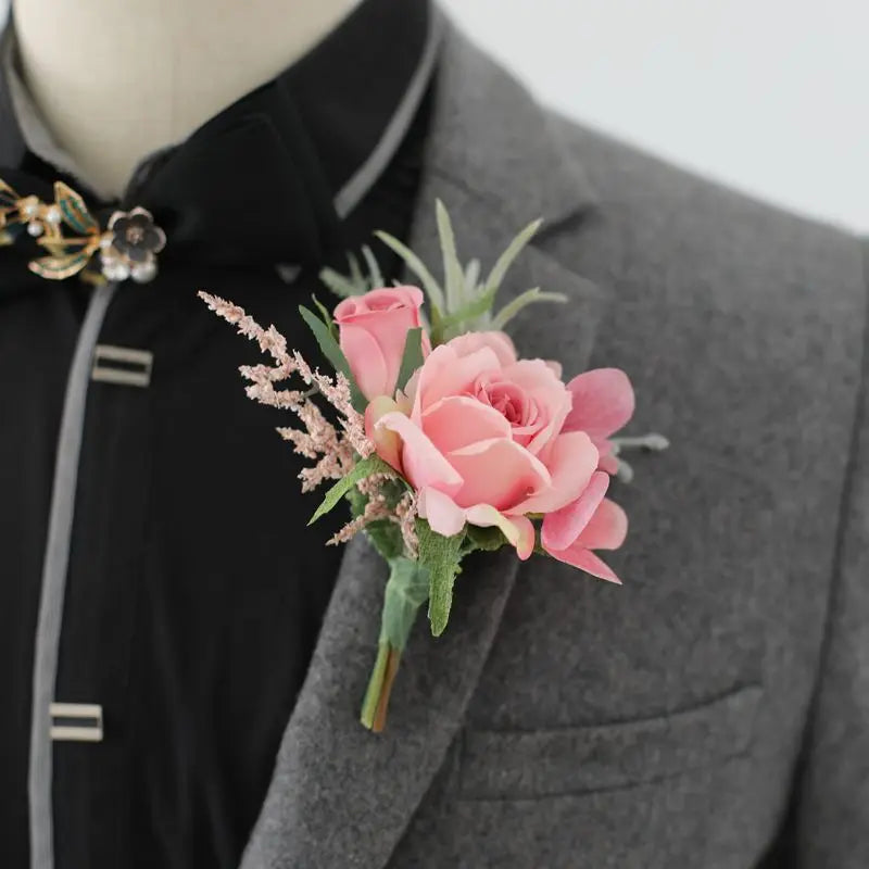 Boutonnières fleurs artificielles Roses blanches soie ivoire Corsage boutonnière garçons d'honneur boutonnière pour hommes accessoires de mariage