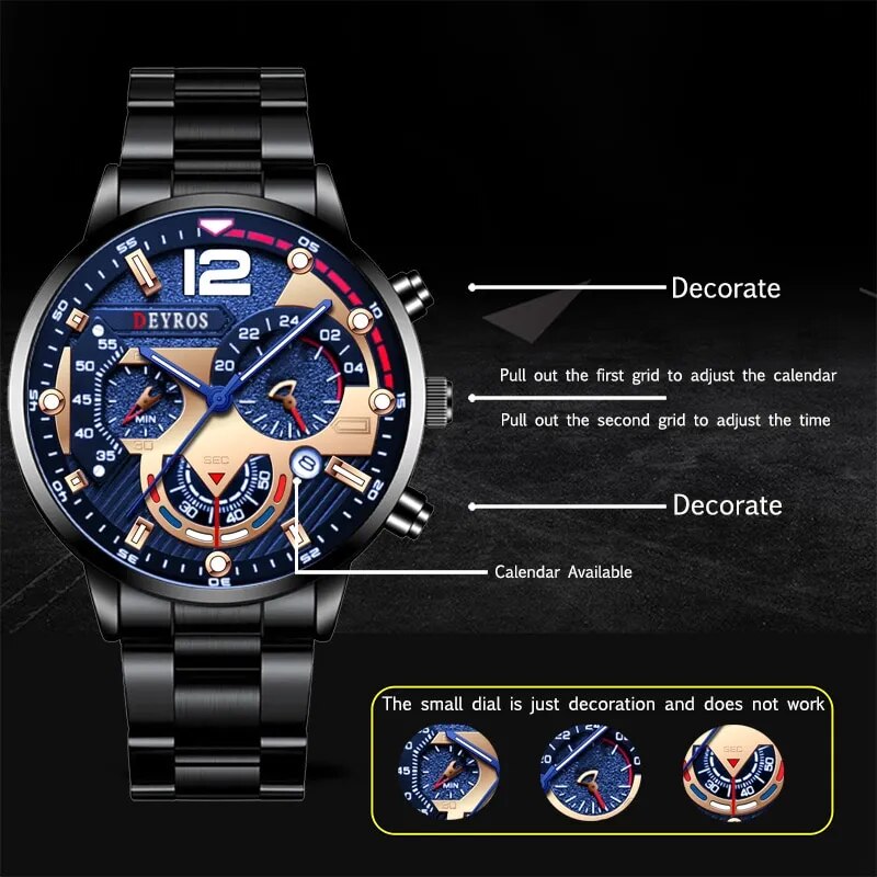 Relojes de acero inoxidable a la moda para Hombre, Reloj de pulsera de cuarzo de lujo, Reloj luminoso con calendario, Reloj informal de negocios para Hombre