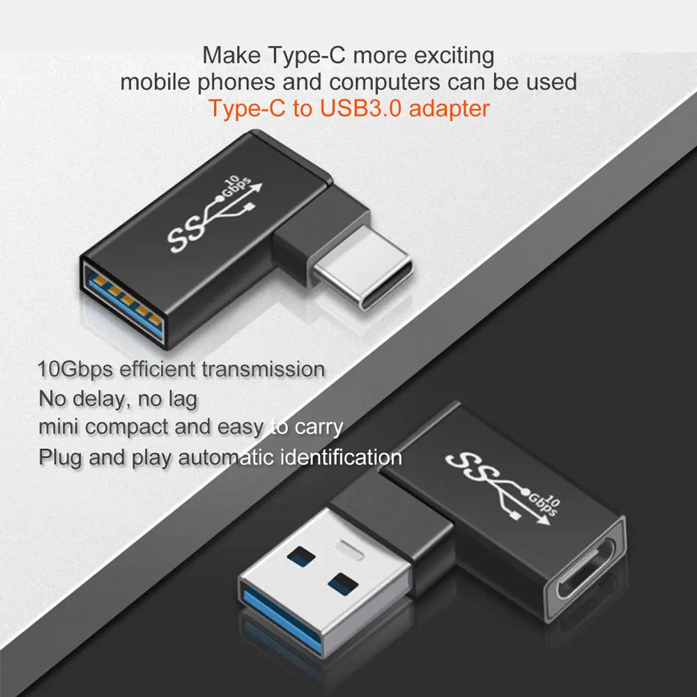 Adaptador OTG de carga solar USB macho a tipo C hembra PD Codo Transmisión de alta velocidad Tipo C a USB3.0 hembra Convertidor Gadgets