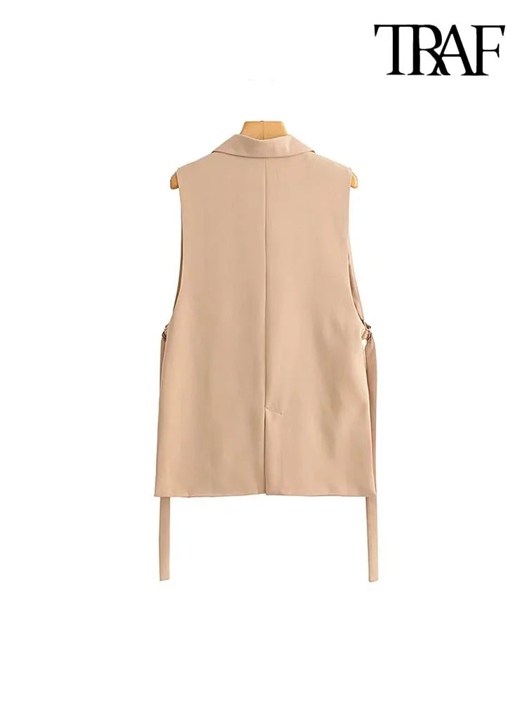 TRAF femmes mode avec robinets évents latéraux gilet Vintage sans manches bouton avant vêtements de dessus pour femmes Chic gilet hauts