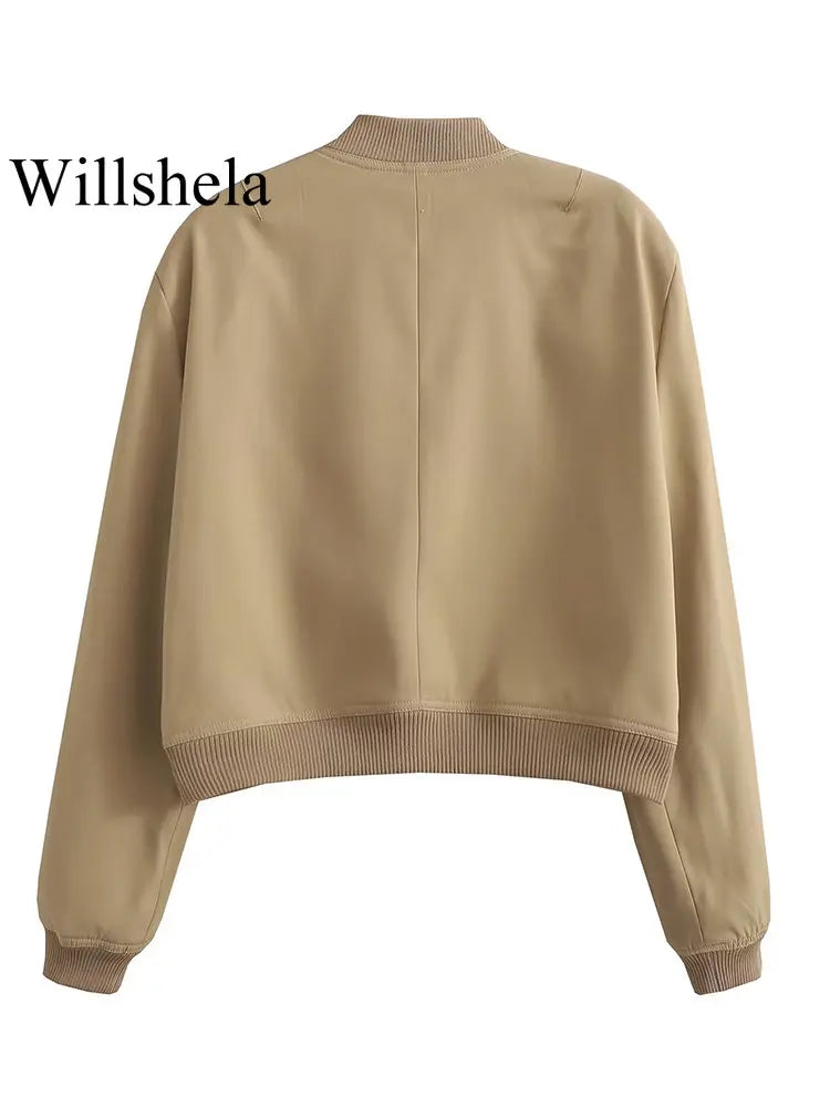 Willshela, cazadora Lisa a la moda para mujer, abrigo con bolsillos, cuello en V, manga larga con una hilera de botones, trajes elegantes para mujer