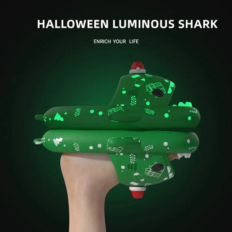 Halloween Pumpkin Night Light Shark Slippers Women Luminous Sandal Couple Home Non-slip Creative Slides Men Outside Flip Flops