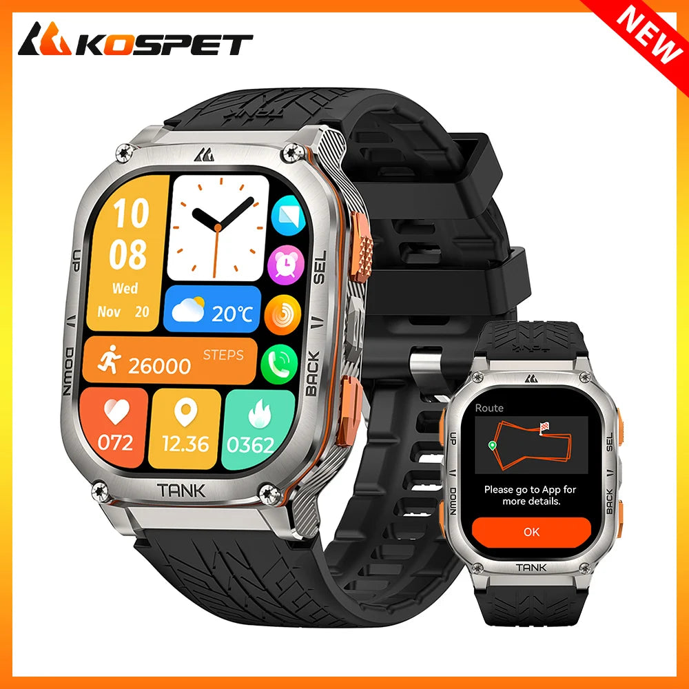 KOSPET – montre connectée TANK M3 Ultra GPS pour hommes et femmes, AOD 2024 mAh, numérique militaire AMOLED, robuste, Bluetooth, 480