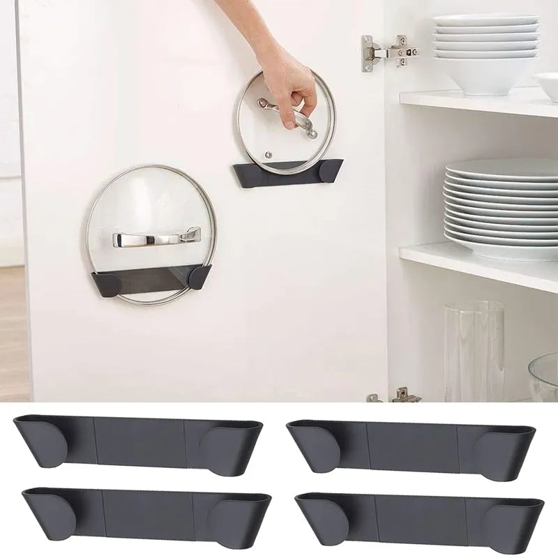 Support mural auto-adhésif pour casseroles, 1/2/4 pièces, sans poinçonnage, support de rangement pour cuisine domestique, organisateur de couvercle de casserole, support de couvercle de casserole