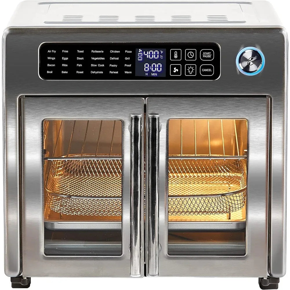 Four grille-pain à convection avec portes françaises, appareil électroménager, friteuse à air extra large de 26 QT, friteuse à air de cuisine en acier inoxydable