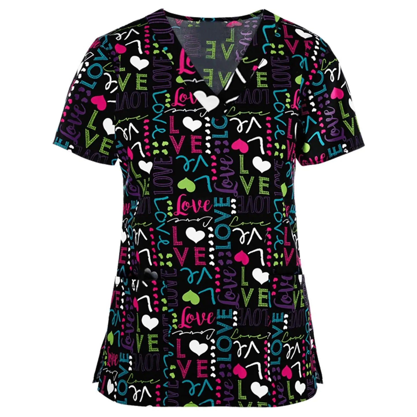 Uniforme de trabajo para mujer, estampado de animales, dibujos animados, gato, perro, manga corta, Tops con cuello en V, blusa para mujer, Ropa de Trabajo de enfermera, uniformes médicos