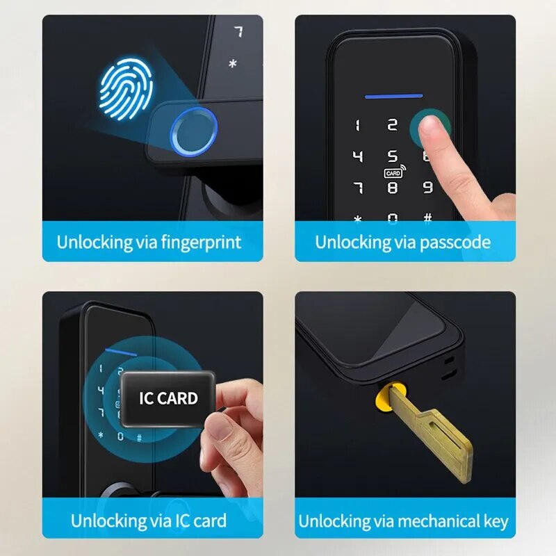 Tuya/TT Lock Optional Smart Fingerprint Door Lock Digital Electric Lock With Long Handle Security Anti-theft For Home Hotel