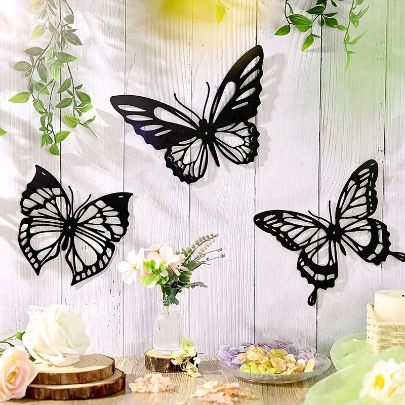 CIFBUY Lot de 3 décorations murales en métal avec papillon, libellule noire, colibri, papillon, décoration murale à suspendre pour la décoration de la maison