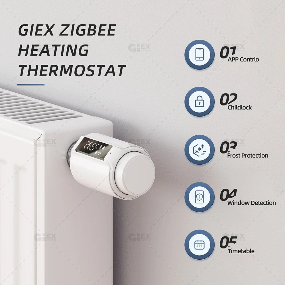 Zigbee Thermostatic Radiator Valve Smart Radiator Actuator TRV Programmable Temperature Controller Voice Control via Alexa Tuya