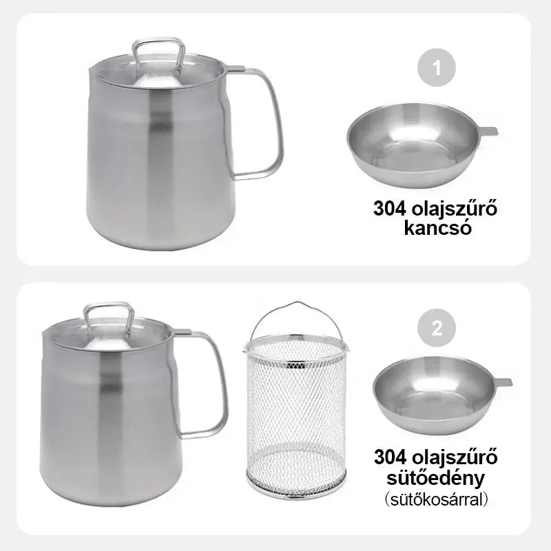 1Pc Household Stainless Steel Oil Pot Filter Household Leak-proof Wine Pot Pouring Oil Bottle Large Grease Strainer Kitchen Stor