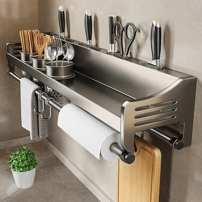 Estante organizador de cocina montado en la pared, estante de almacenamiento de especias, palillos para condimentos para el hogar, cuchillo, cuchara, pala, soporte de almacenamiento