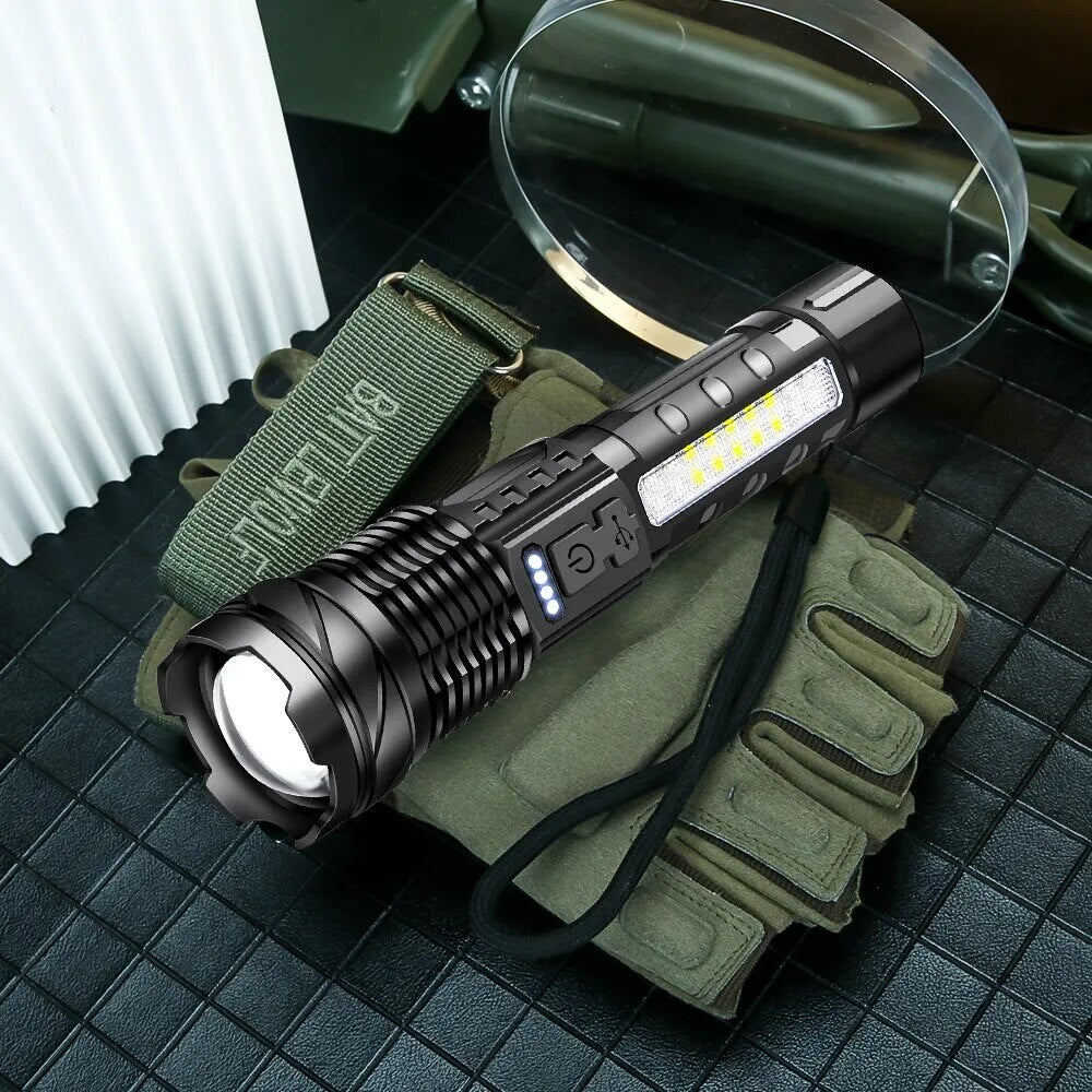 30W COB Strong Light Flashlight Portable Rechargeable Bright Household LED Lamp Built in Battery with Power Display