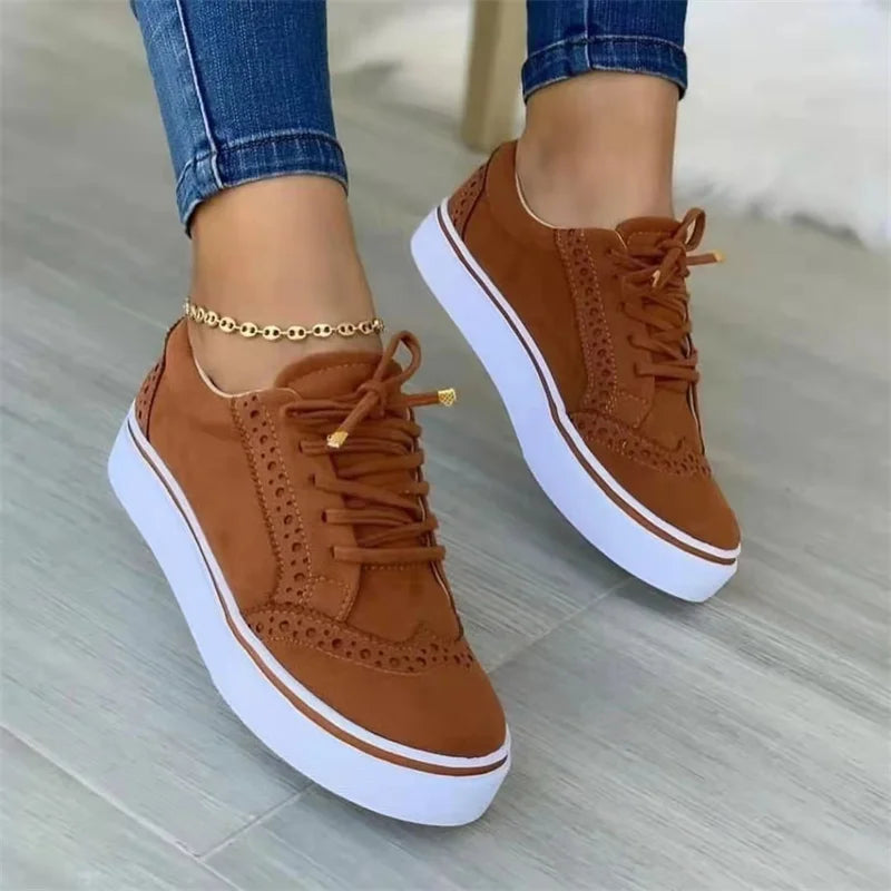 2023 New Women's Low-top Vulcanized Shoes Round Toe Casual Shoes Flat Shoes Lace-up Walking Shoes Women Versatile Comfortable