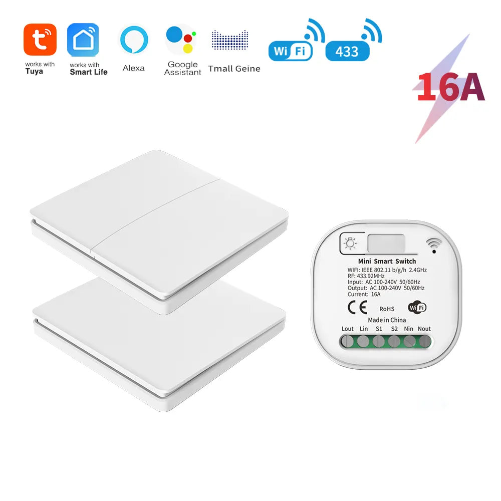 LVGESS 16A WIFI Switch Smart Home Tuya App Remote Control Smart Timer Switch No Battery Light Switch Work with Google Home Alexa