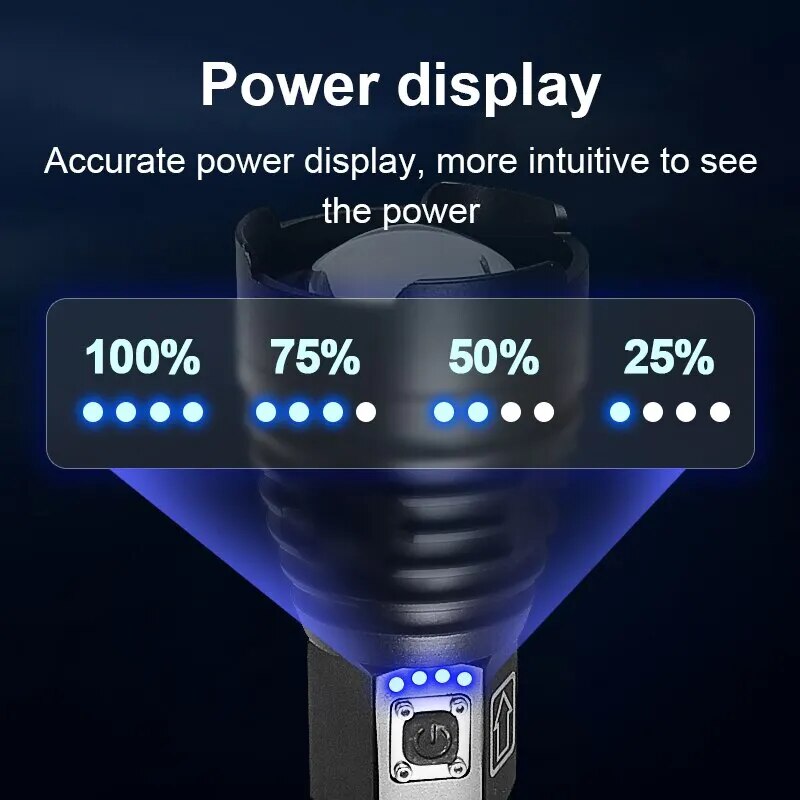 Linterna Led XHP90 26650, linterna recargable por USB, potente luz de Flash táctica, linterna de caza con zoom, lámpara de mano impermeable