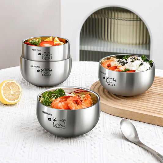 WORTHBUY Children's Rice Bowl Double Layer Anti Scalding 316 Stainless Steel Tableware Soup Bowl Multifunctional Kitchen Bowls