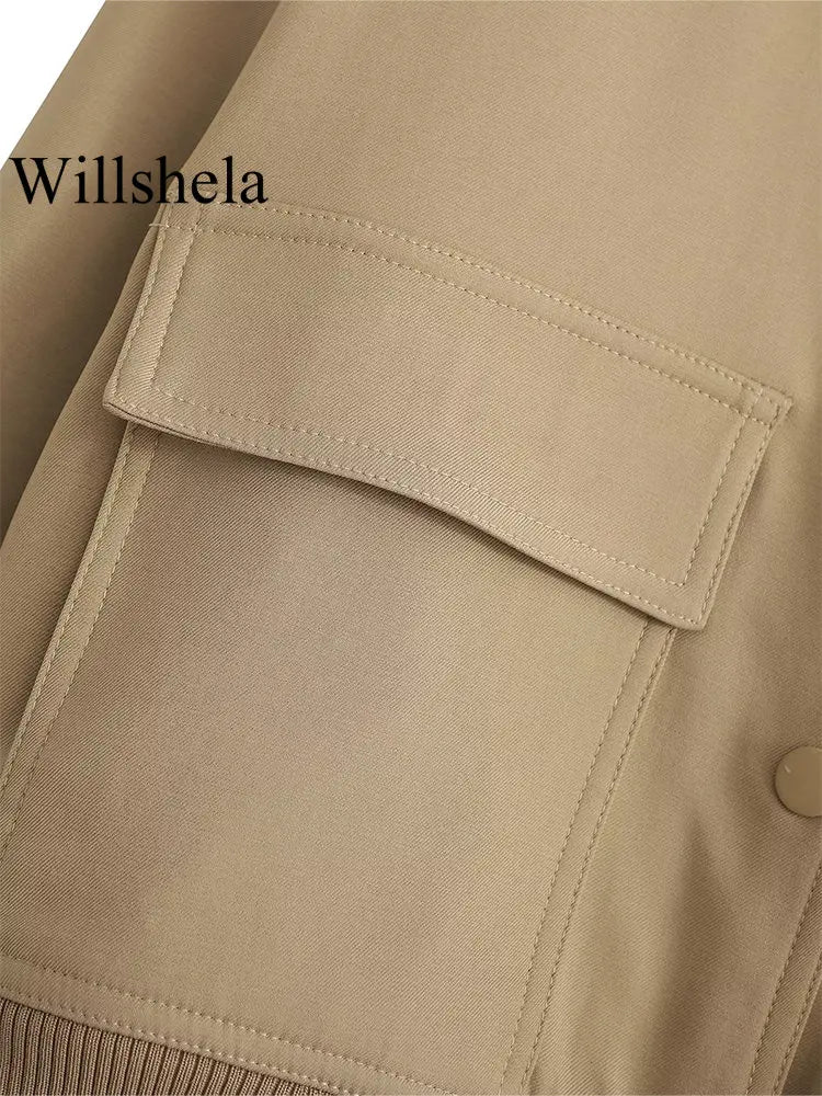 Willshela femmes mode solide Bomber vestes manteau avec poches col en v simple boutonnage manches longues femme Chic dame tenues