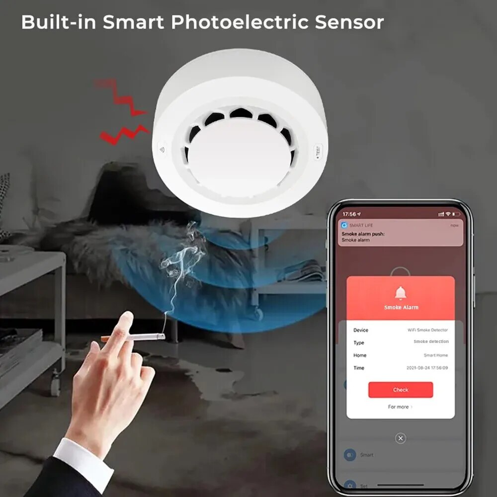 Detector de humo Tuya Zigbee, seguridad para el hogar, cocina, prevención de seguridad, Sensor de humo, alarma de sonido, funciona con la aplicación Zigbee Hub Smart Life