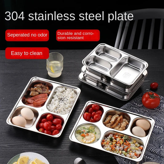 3/5/4 Section 304 Stainless Steel Divided Dinner Tray Lunch Container Food Plate for School Canteen Fast Food  Adult Lunch Box