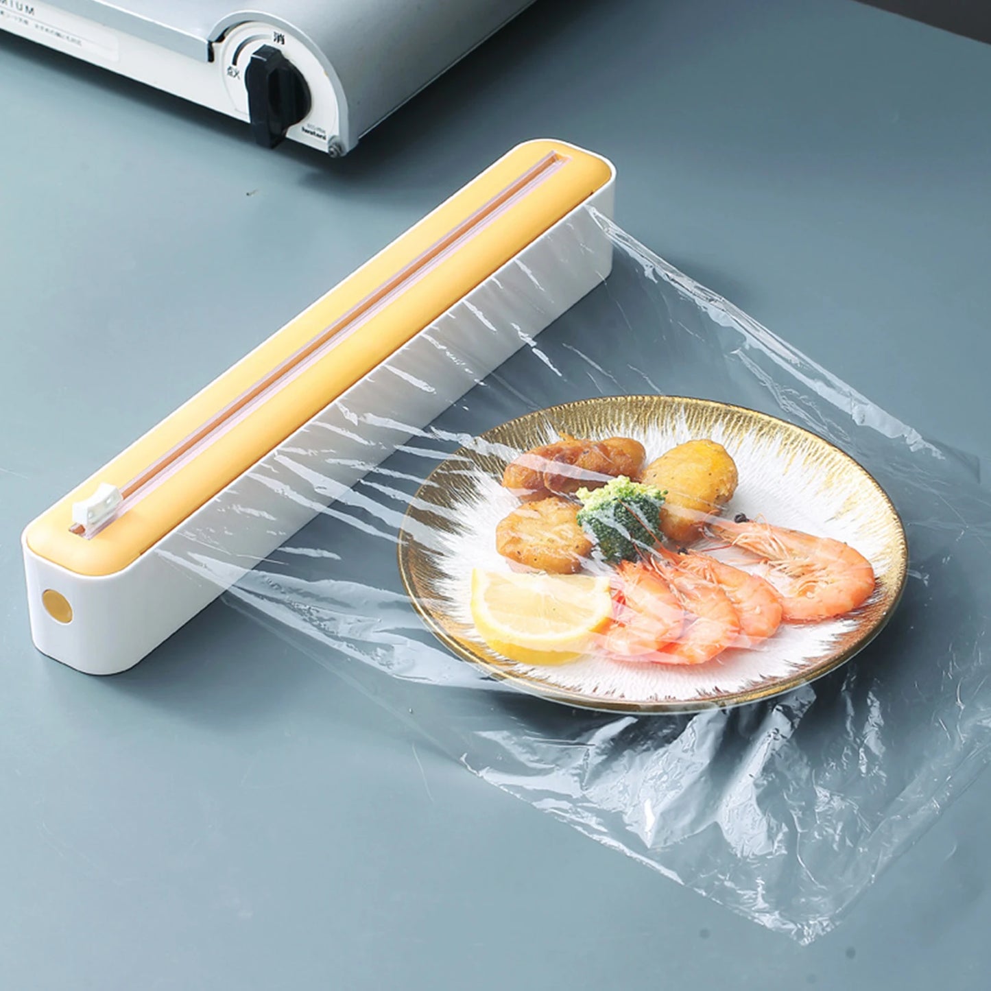 2 In 1 Food Film Dispenser Waterproof Magnetic Wrap Dispenser With Slide Cutter Storage Box Cling Film Cutter Kitchen Gadgets