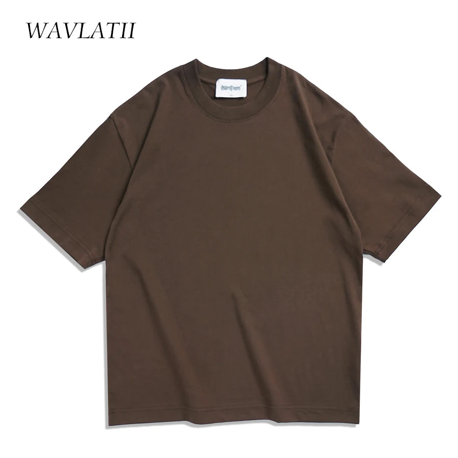 WAVLATII surdimensionné été t-shirts pour femmes hommes marron décontracté femme coréen t-shirts streetwear unisexe basique solide jeunes dessus frais