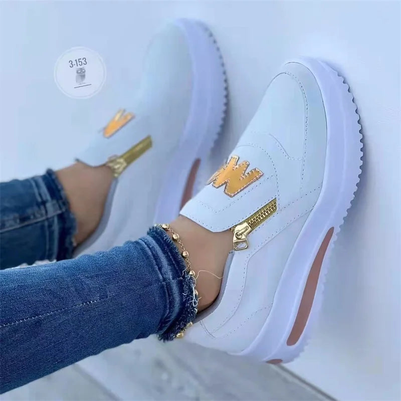 Femmes espadrilles décontractées M imprimé côté fermeture éclair plate-forme grande taille chaussures vulcanisées Zapatillas Mujer Sapato Plataforma Feminino