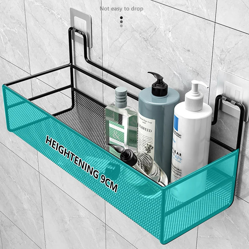 Estante de pared para baño, ducha, champú, accesorios de baño, cocina, punzón gratis, cesta de almacenamiento de condimentos, organizador de baño