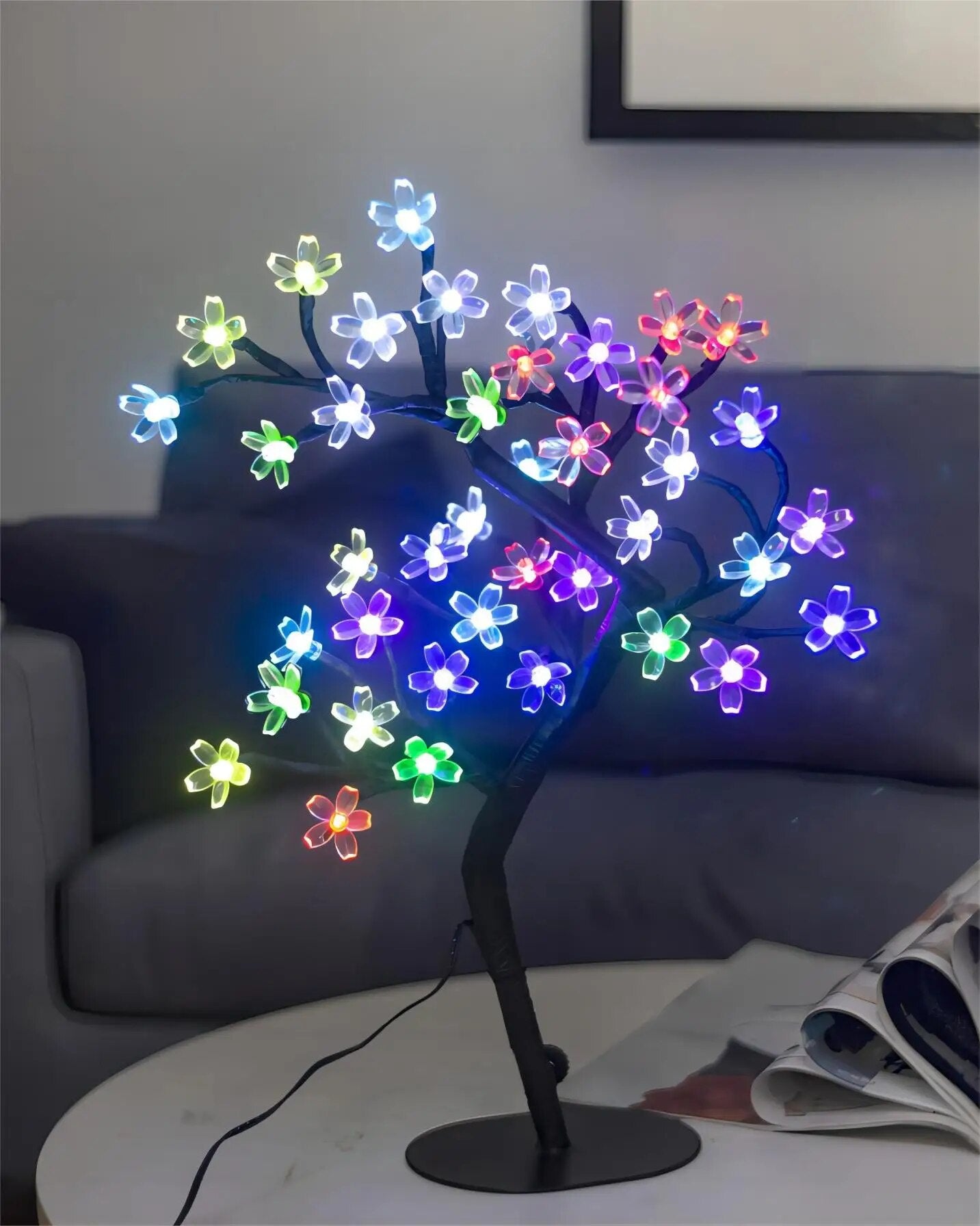 Lumière d'arbre de fleur de cerisier, 17 pouces, 40LED, lampe de table éclairée, fleur artificielle, bonsaï, alimenté par USB, cadeaux pour la décoration de la maison