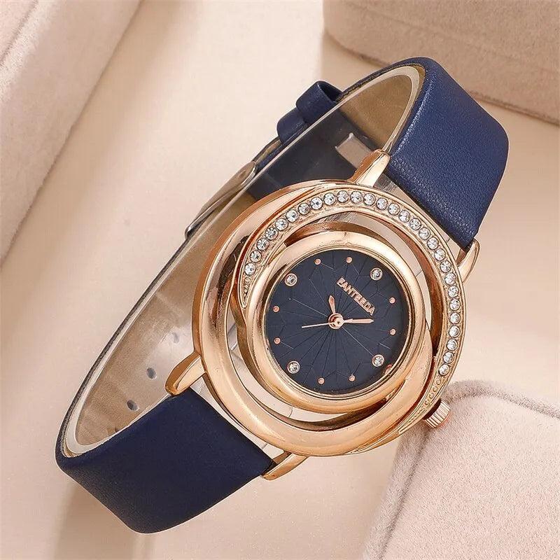 5PCS Set Luxury Watch Women Ring Necklace Earring Rhinestone Fashion Wristwatch Casual Ladies Watches Set Clock