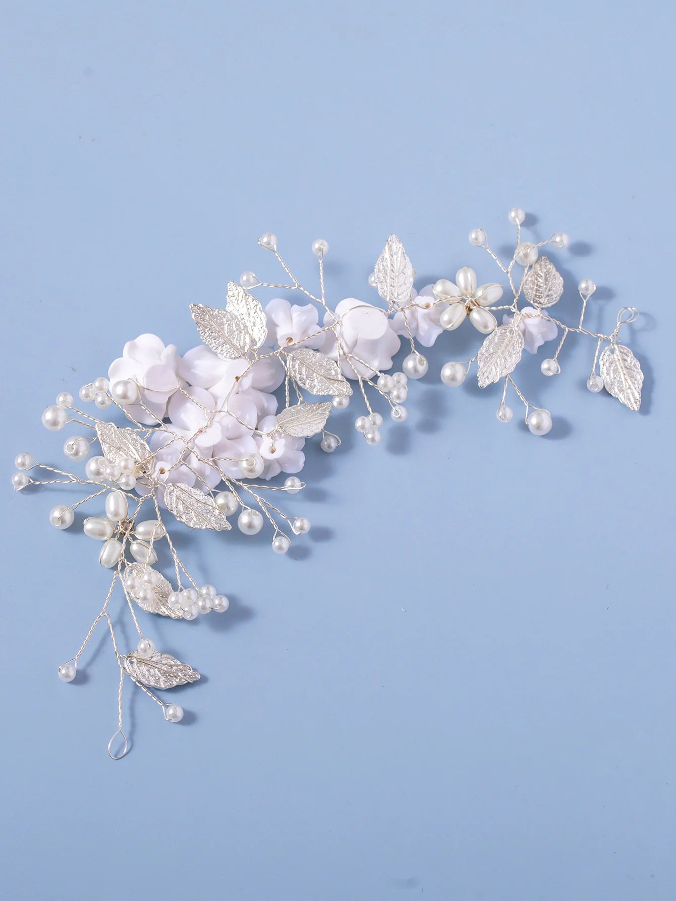 1Pc Flower Bride Wedding Hair Vine Pearl Bridal Hair Piece Leaf Hair Accessories Rhinestone Headband for Women and Girls