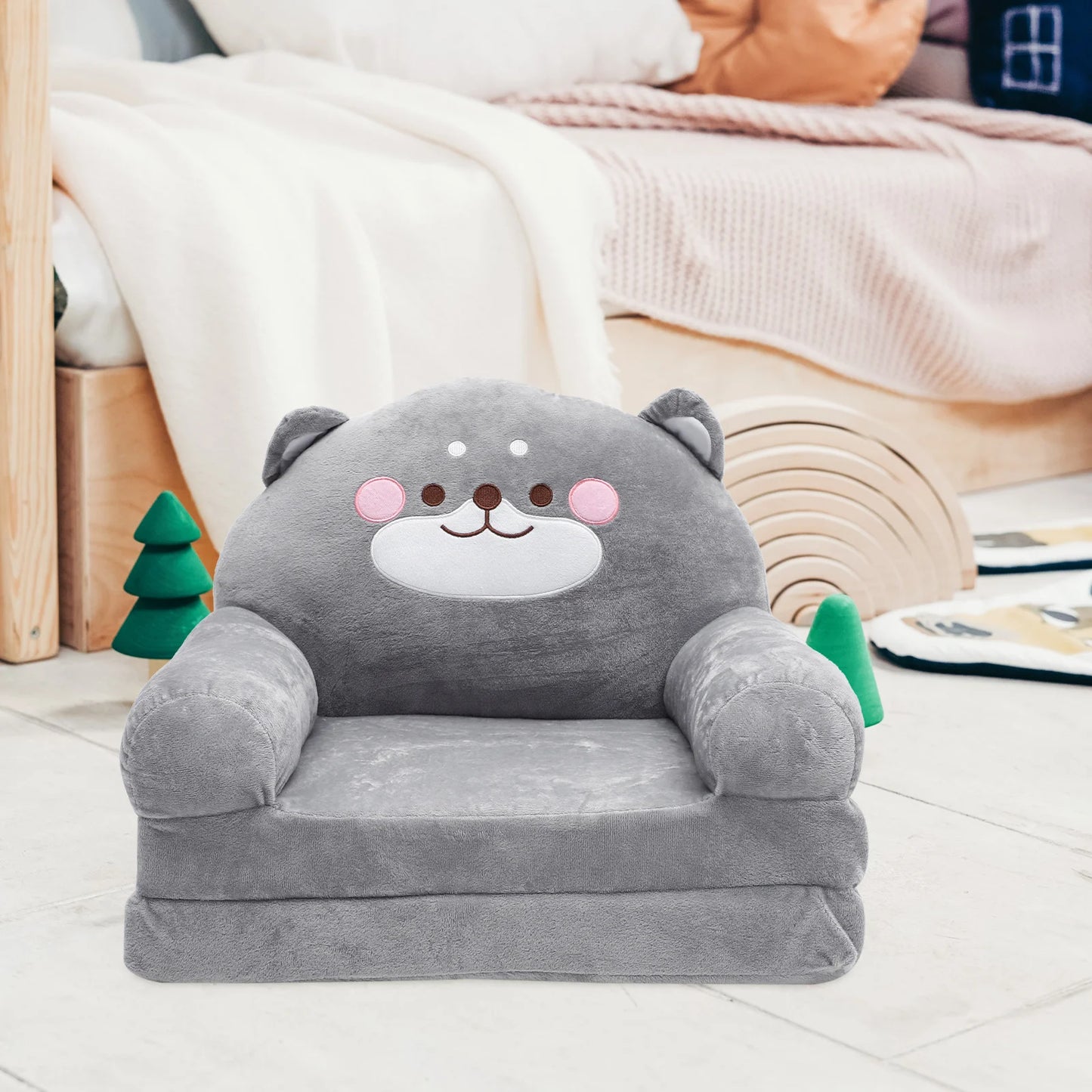 Sofá para niños, silla acogedora, sofá plegable con elefante para niños, sillas con respaldo plegables de felpa, sillón de dibujos animados para sala de juegos y dormitorio