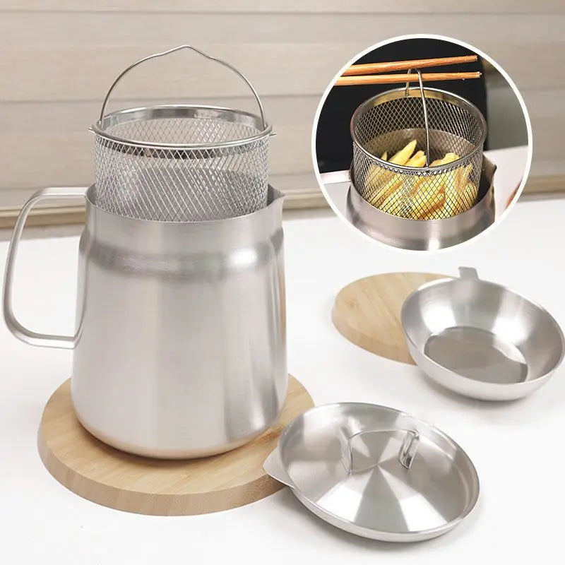 1Pc Household Stainless Steel Oil Pot Filter Household Leak-proof Wine Pot Pouring Oil Bottle Large Grease Strainer Kitchen Stor