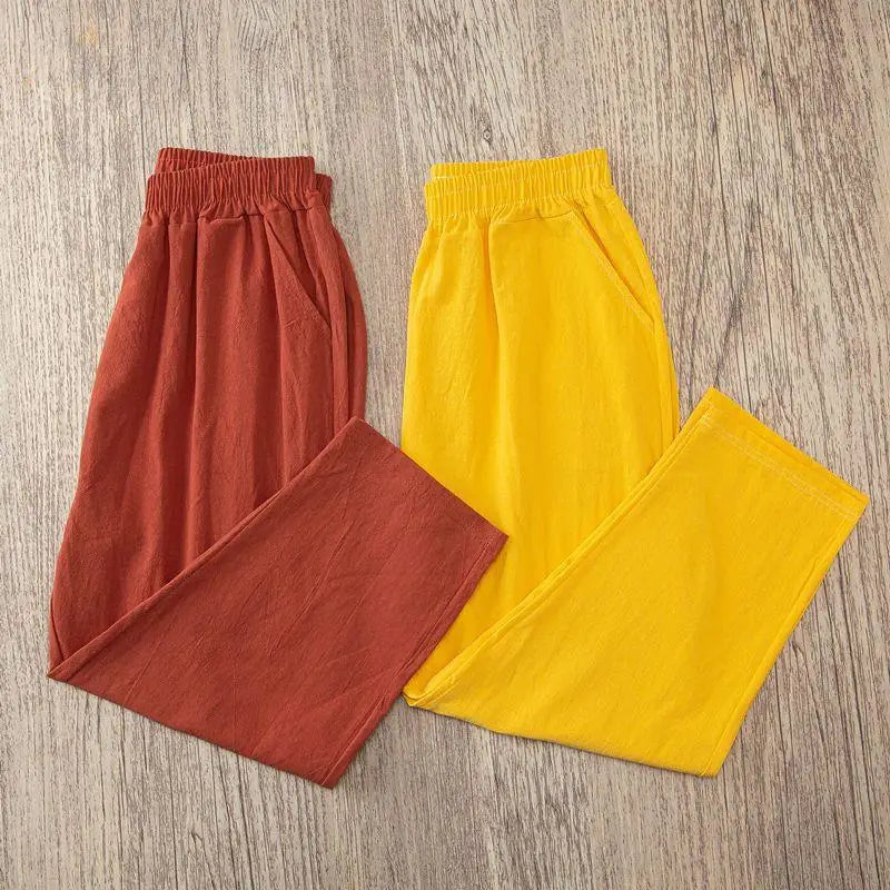 Mujer Verano Casual Suelto Harem Cintura Elástica Algodón Lino Pantalones Noveno Pantalones