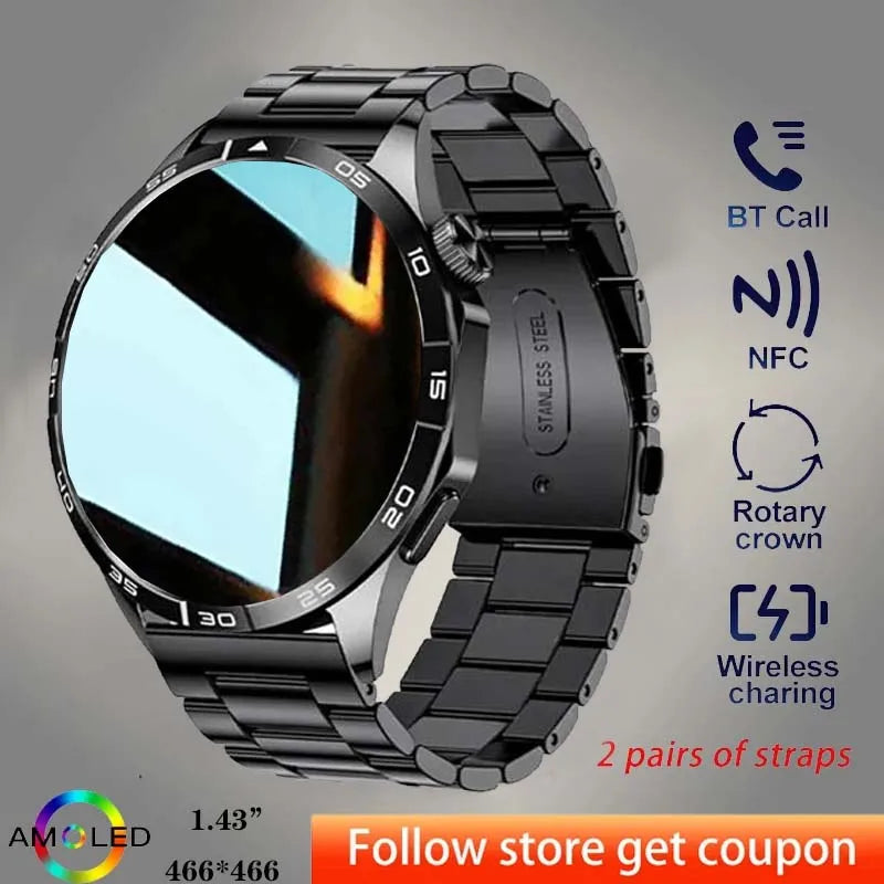 2024 New For Huawei Xiaomi GT4 Pro Smart Watch Men NFC GPS Tracker AMOLED 466*466 HD Screen Heart Rate Bluetooth Call SmartWatch