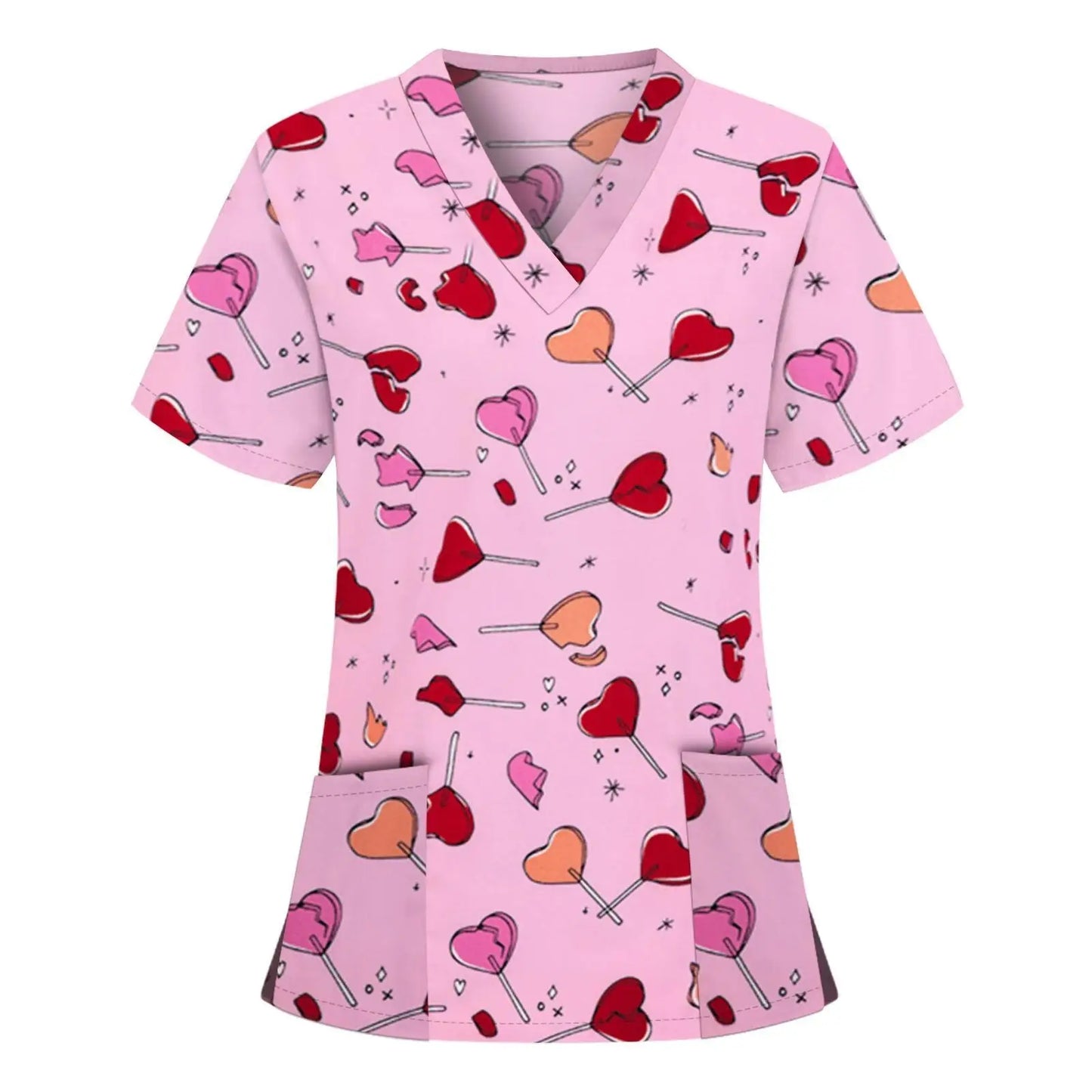 Uniforme de trabajo para mujer, estampado de animales, dibujos animados, gato, perro, manga corta, Tops con cuello en V, blusa para mujer, Ropa de Trabajo de enfermera, uniformes médicos