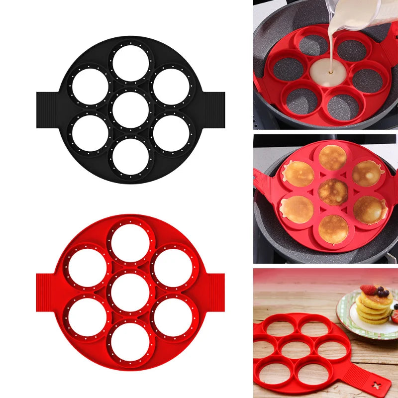 Moule de cuisson antiadhésif multi-formes en silicone Jinao à 7 trous avec poignée de qualité alimentaire, moule à crêpes pour œufs au plat, gadgets de cuisine pour la maison