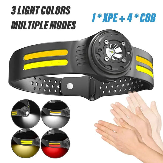 Linterna frontal LED recargable, luz de pesca, linterna de Camping, amplia gama de iluminación con fuente de luz de 3 colores blanco/rojo/amarillo