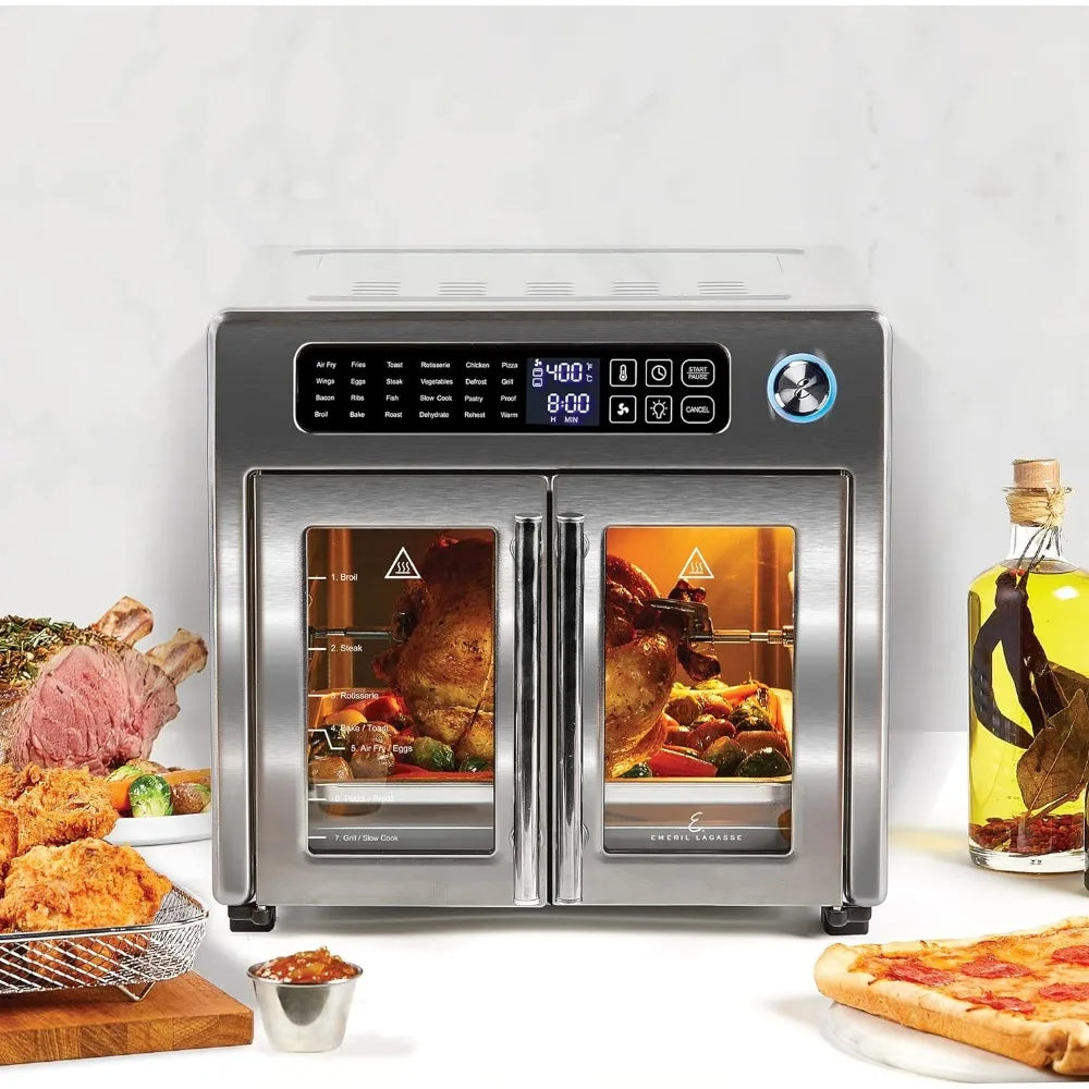 Horno tostador de convección con puertas francesas, electrodoméstico, freidora de aire Extra grande de 26 QT, freidora de aire de cocina de acero inoxidable