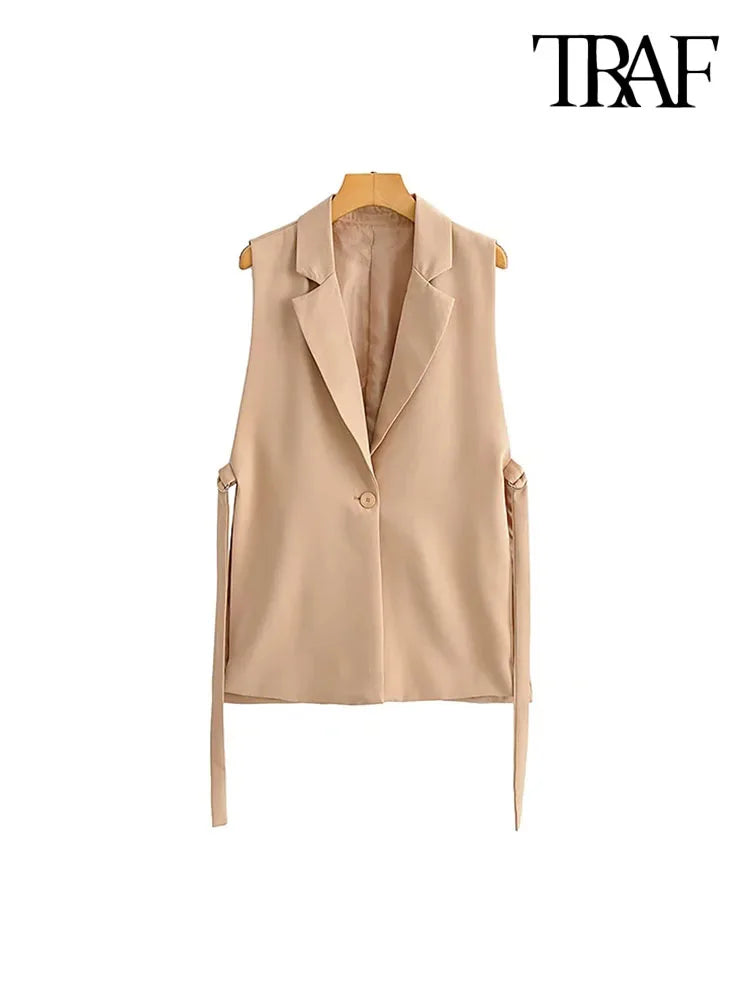 TRAF femmes mode avec robinets évents latéraux gilet Vintage sans manches bouton avant vêtements de dessus pour femmes Chic gilet hauts