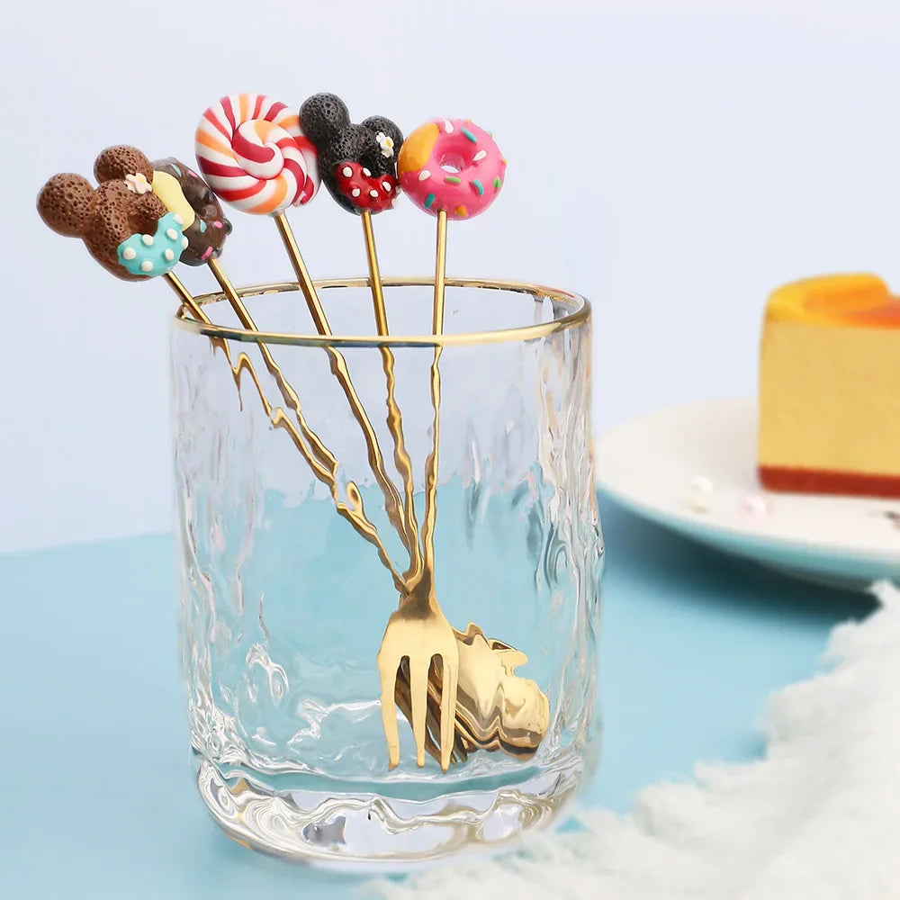 1Pcs Mini Stainless Steel Cute Doughnut Spoon Fork Cake Coffee Dessert Ice Cream Stirring Spoons Candy Cartoon Children Teaspoon