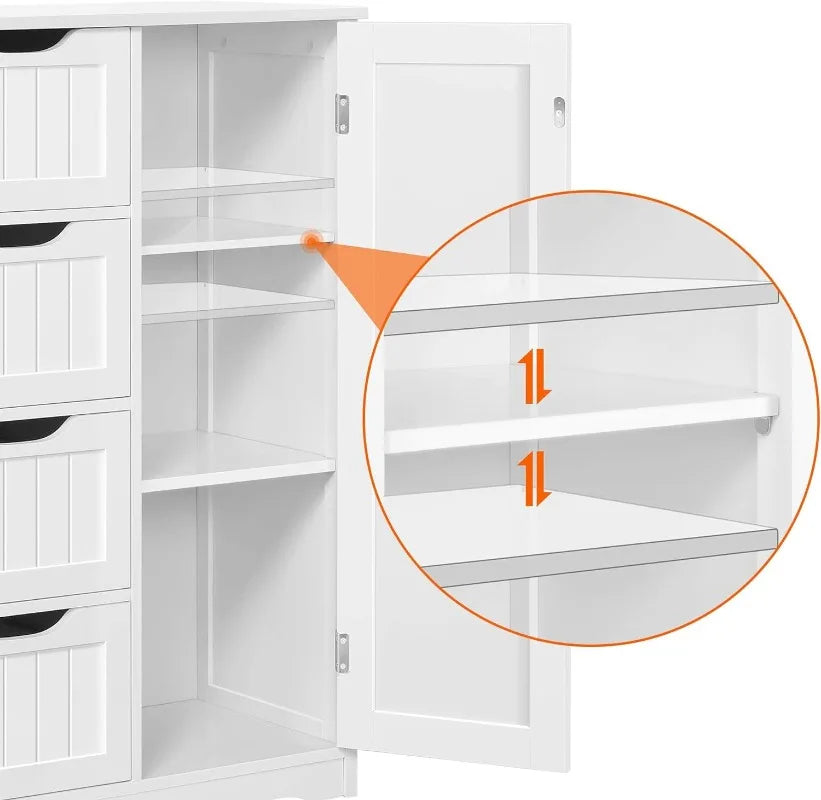 Organisateur de rangement latéral avec 4 tiroirs et 1 placard, table console d'unité de rangement d'entrée autoportante