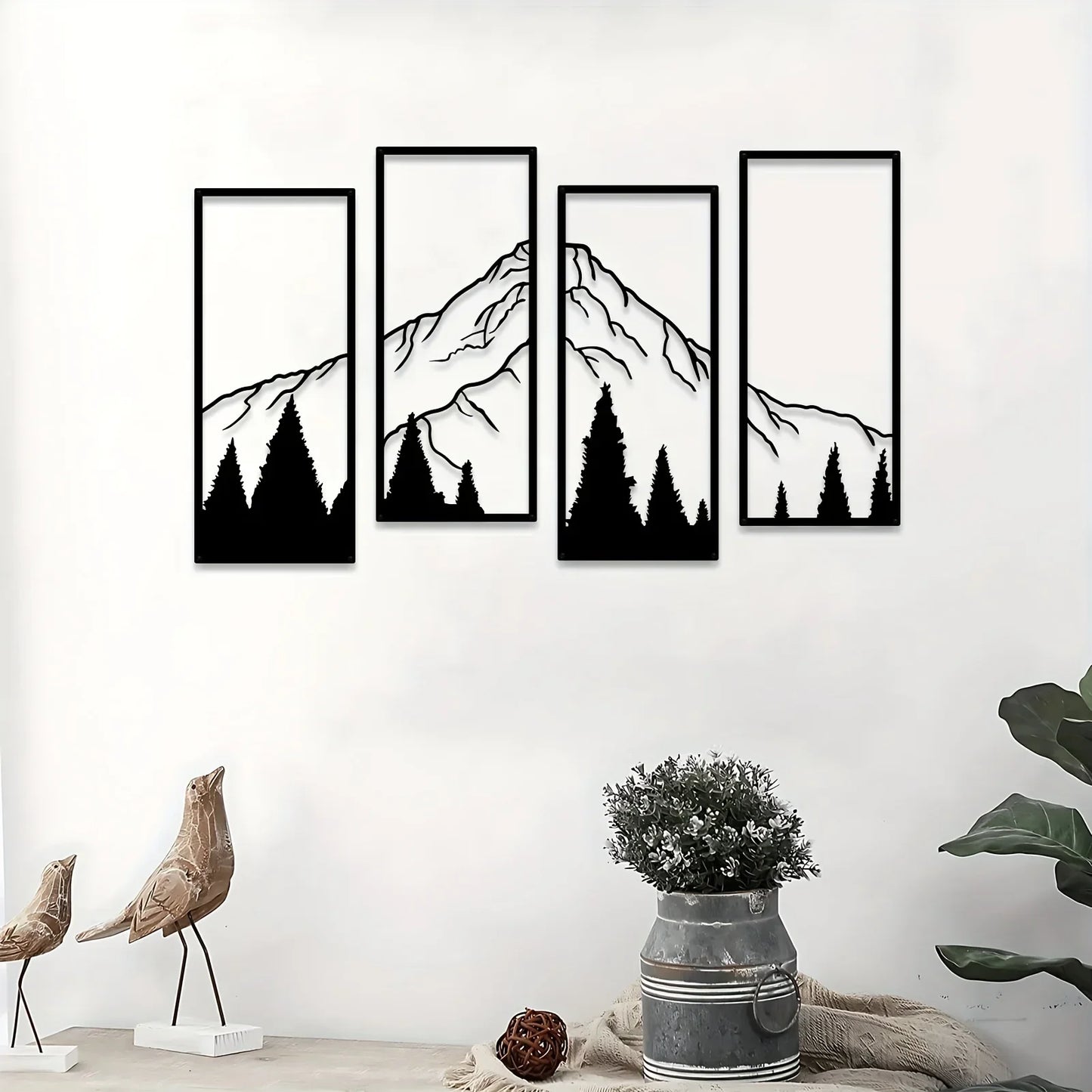 4pcs Minimalist Metal Mountain Wall Decor - Square Sculpture for Office, Home, Living Room, Bedroom - Unique Wall Art