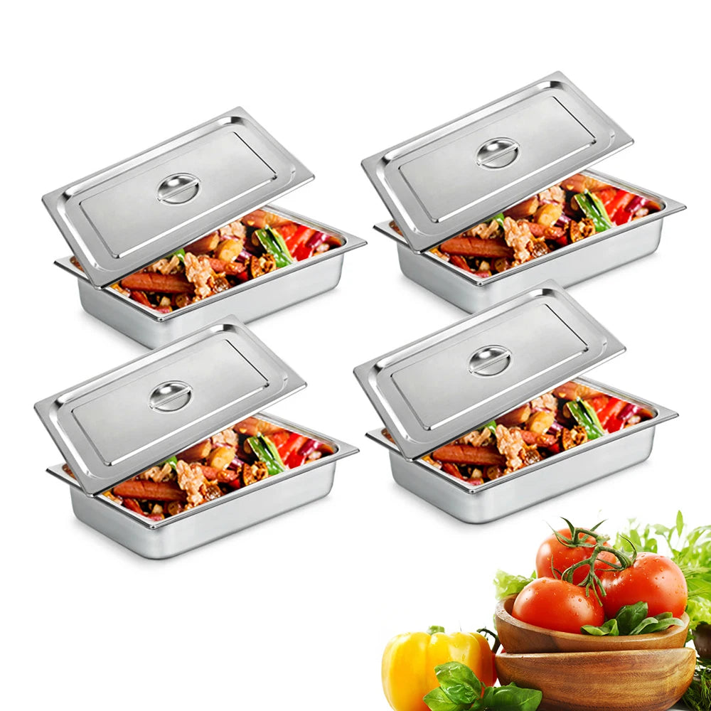 4Pcs Buffet Chafing Dishes 4" Gastronorm Pans Steam Table Pans Tray Stainless Steel Food Container for Party BBQ Baking