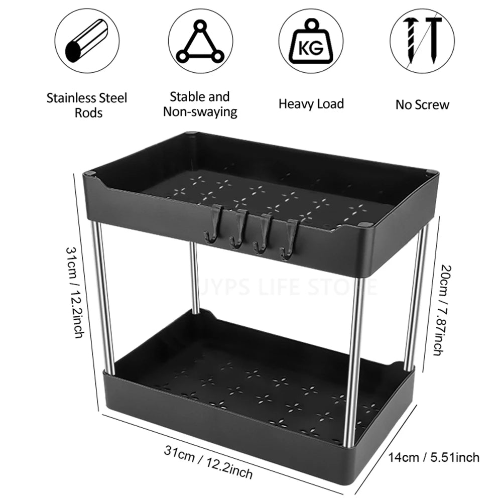 Organizador de almacenamiento debajo del fregadero, cajón multiusos de 2 niveles, estante de almacenamiento debajo del fregadero, organizador de cocina y baño, 1/2 Uds.