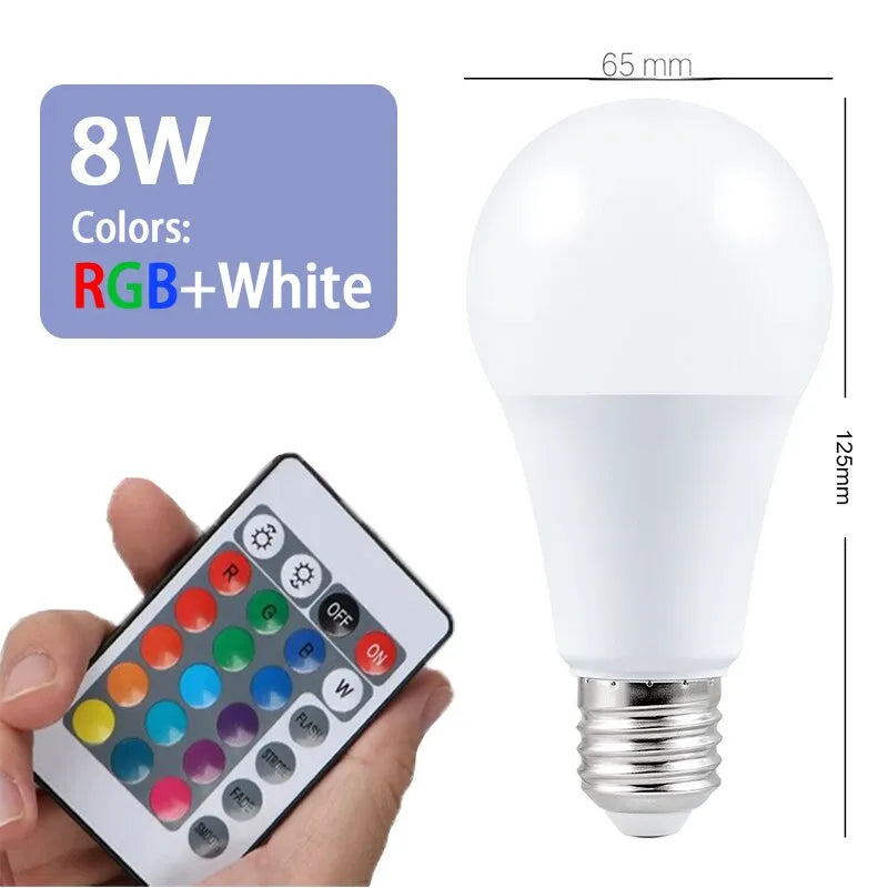 Ampoule LED RGB multicolore, 16 couleurs, Base E27, 220V, éclairage domestique, variable, 24 touches, télécommande, lumière néon d'ambiance