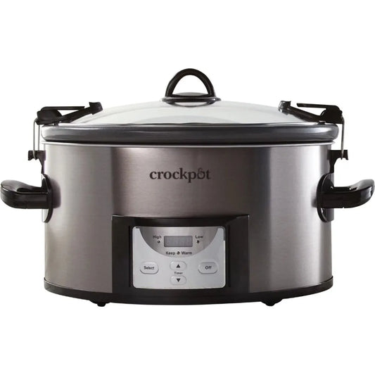 Olla de cocción lenta Crockpot™ Cook &amp; Carry™ fácil de limpiar de 7 cuartos, acero inoxidable negro