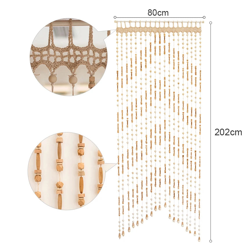 Wooden Door Curtain Handmade Solid Wood Room Gate Divider Living Room Partitions Hanging Bead Curtain String 90*220cm Home Decor